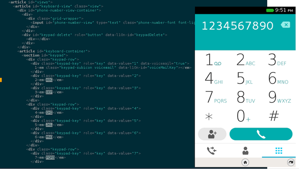 Firefox OS Dialer with underlying HTML