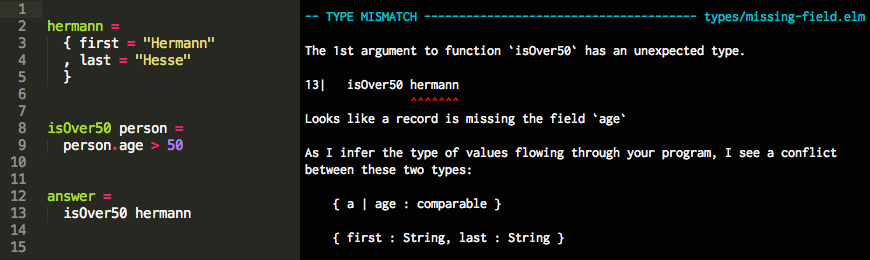 Example of Elm error message