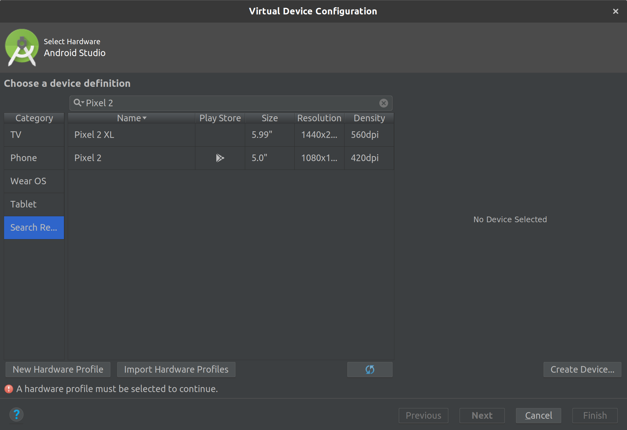 Android Studio Virtual Device Configuration