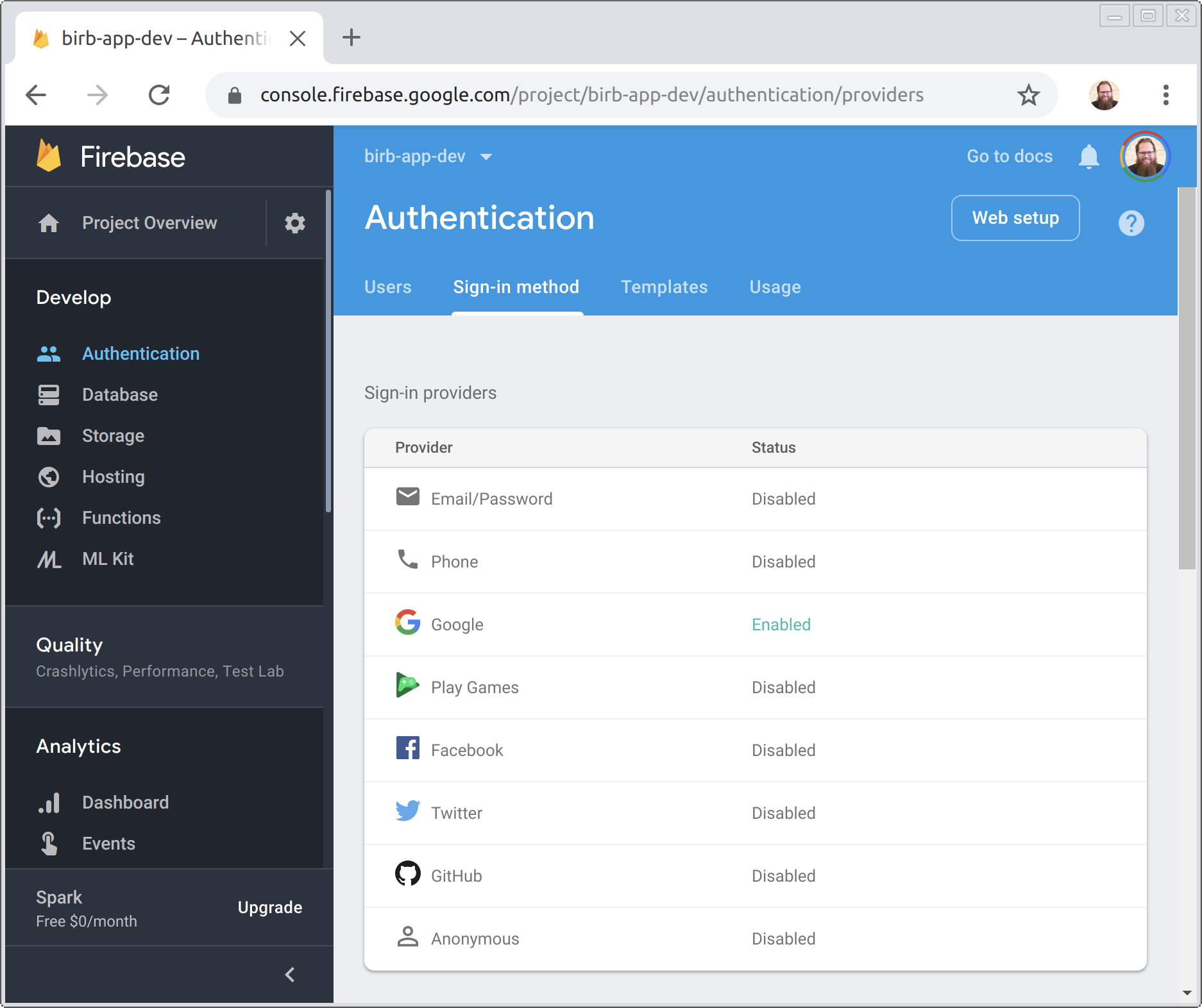 list of Firebase Auth providers