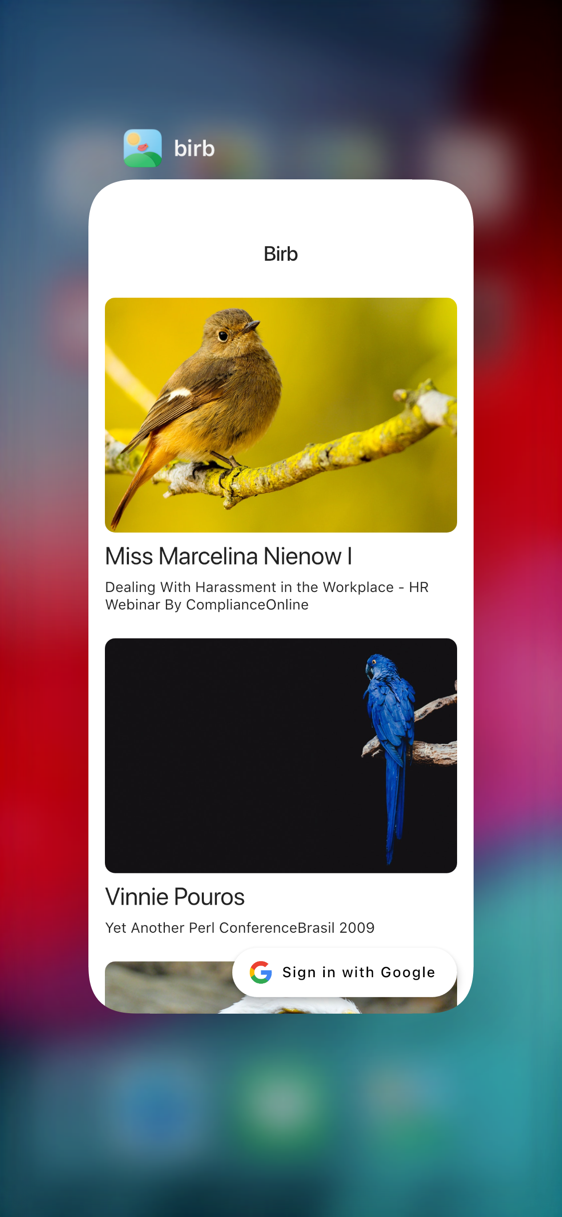 Birb logo on iOS app switcher