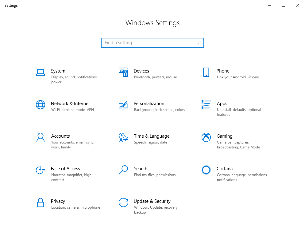 Windows Settings Screen