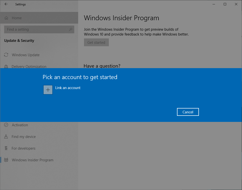 Windows Insider Setup -- Link Account
